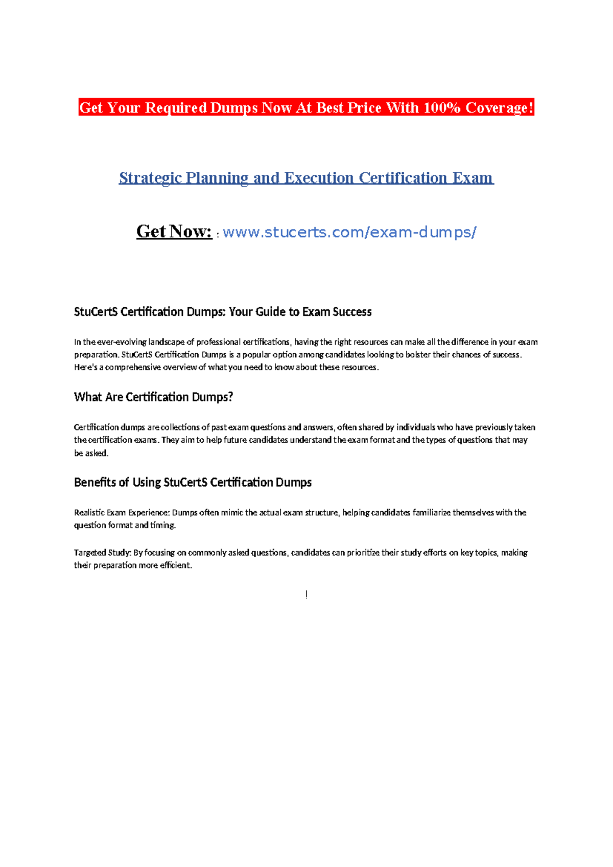 Strategic Planning and Execution Certification Exam Get Your Required
