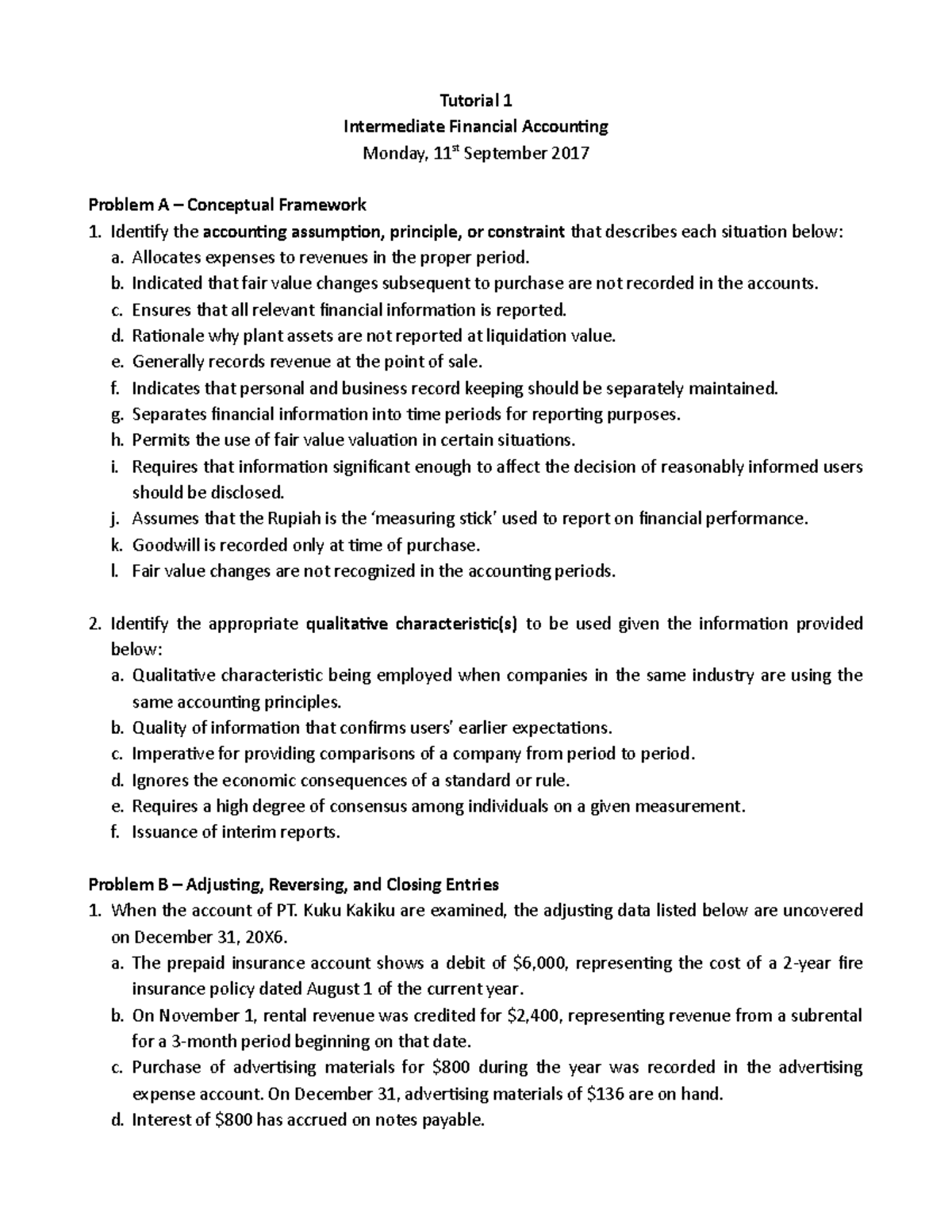 [Exercise] Tutorial 1 - Tutorial 1 Intermediate Financial Accounting ...