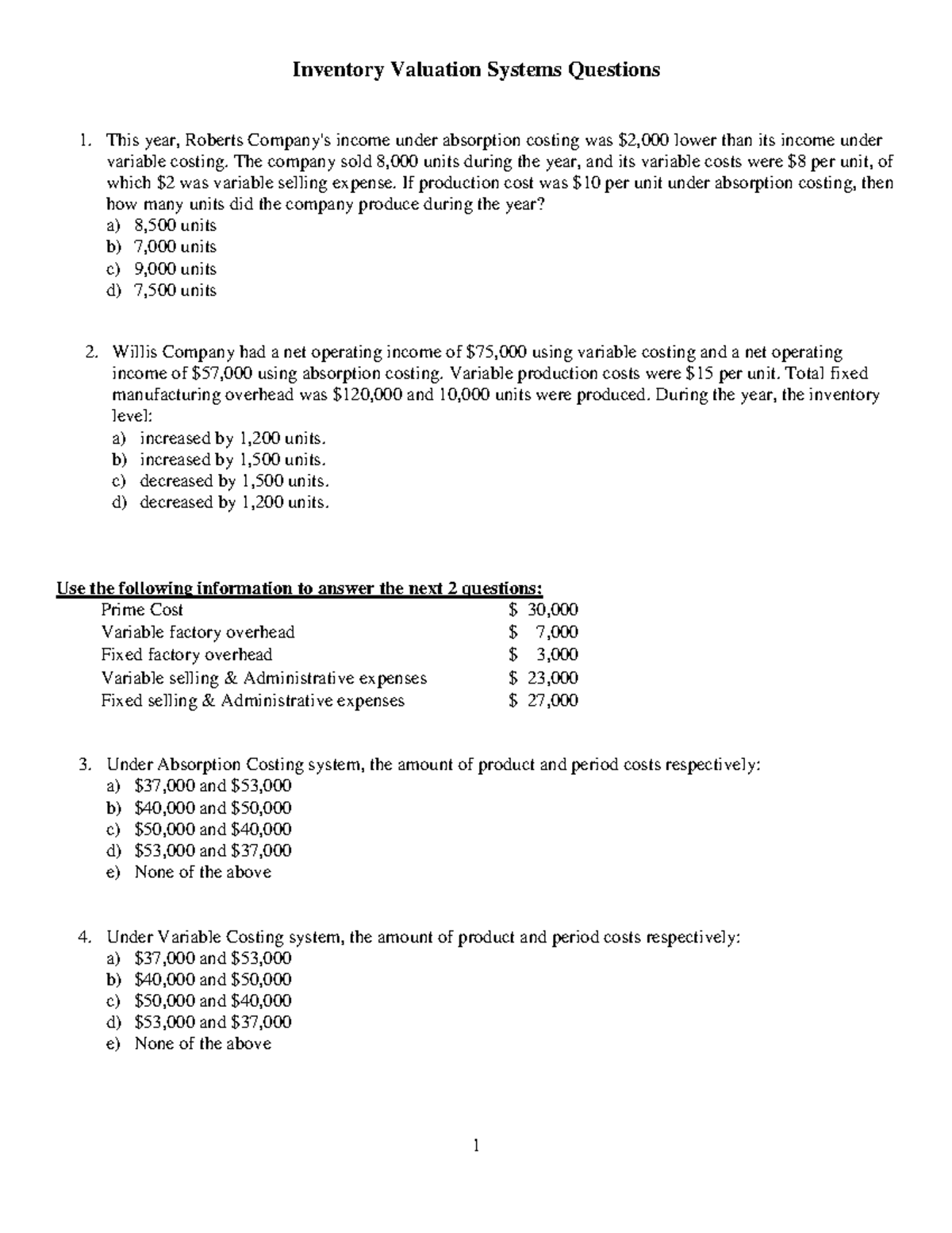 Inventory Valuation Systems Questions practice - 1 Inventory Valuation ...