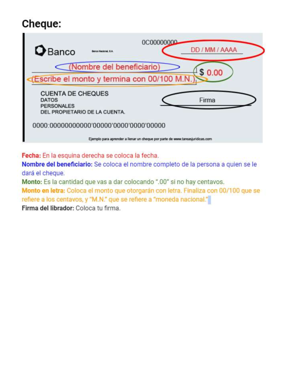 Cheques con sus caracteristicas y partes que contiene - Banco del ...