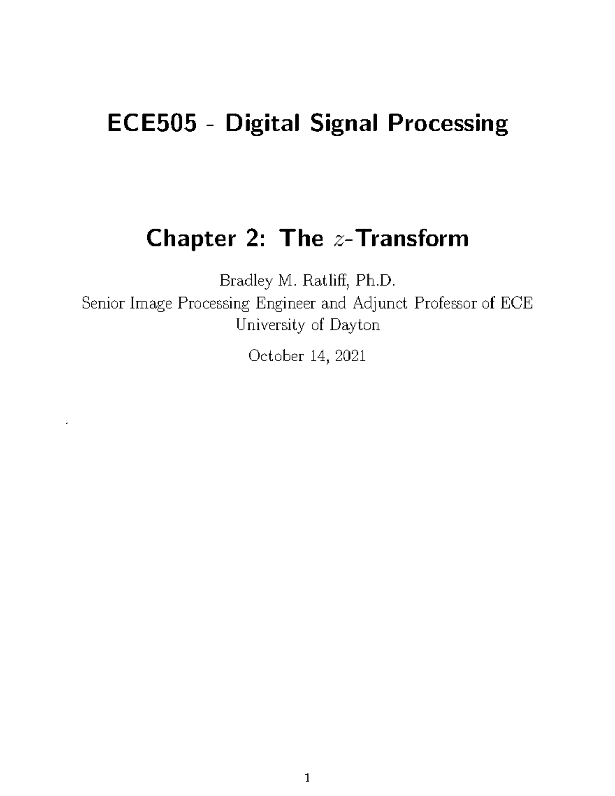 ECE505 Chapter 2 Z Transforms - ECE505 - Digital Signal Processing ...