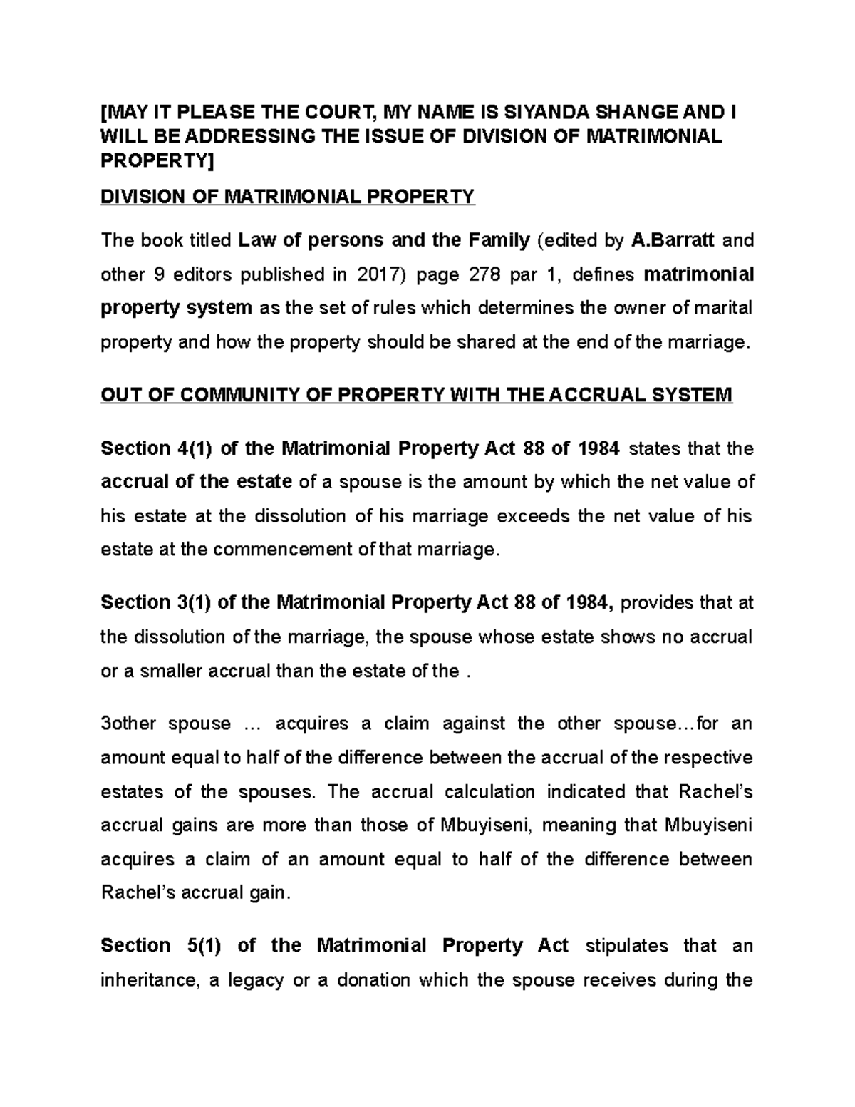 Division OF Matrimonial Property (Auto Recovered) [MAY IT PLEASE THE
