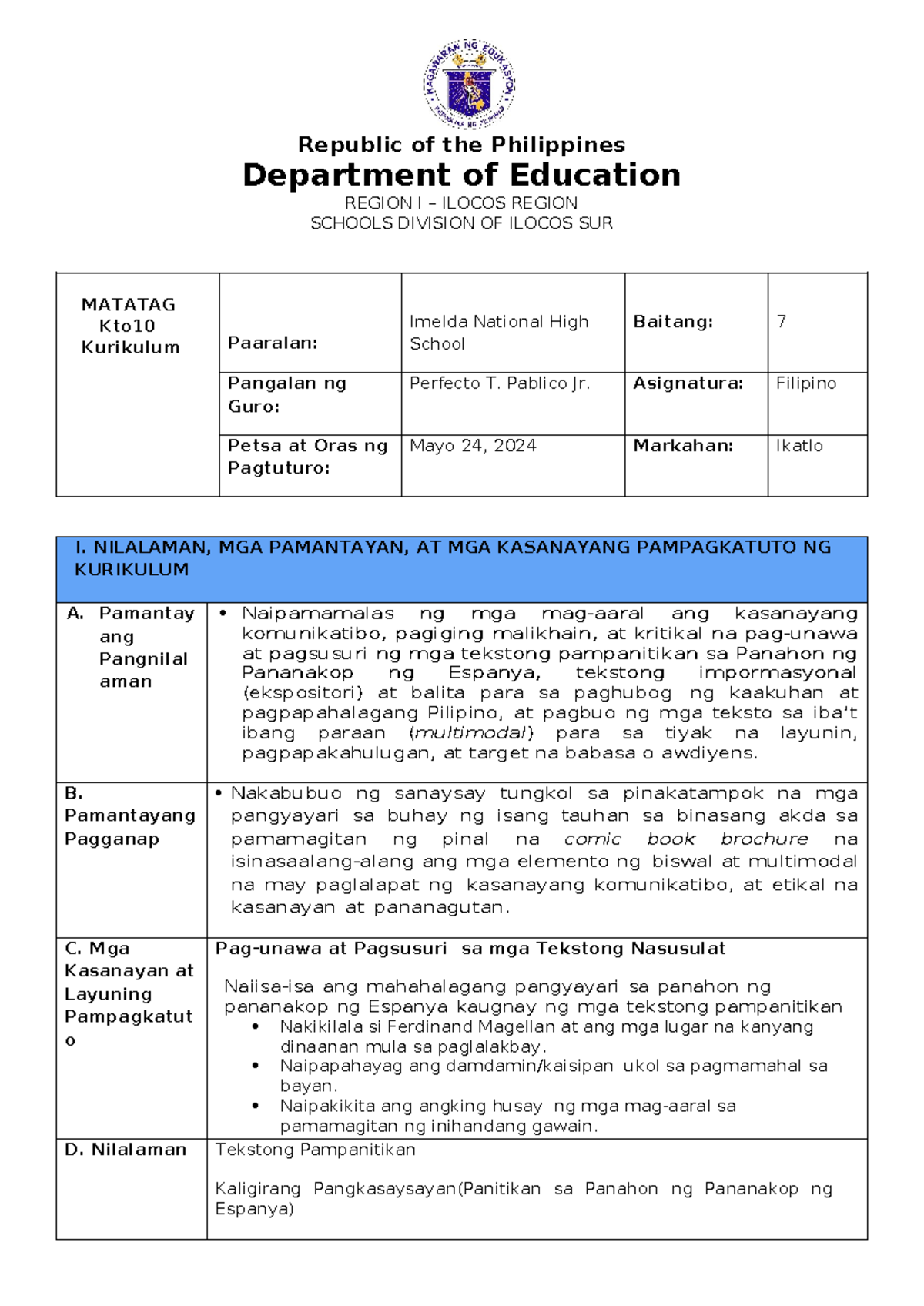 W1day3Q3 - sample lesson plan - Republic of the Philippines Department ...