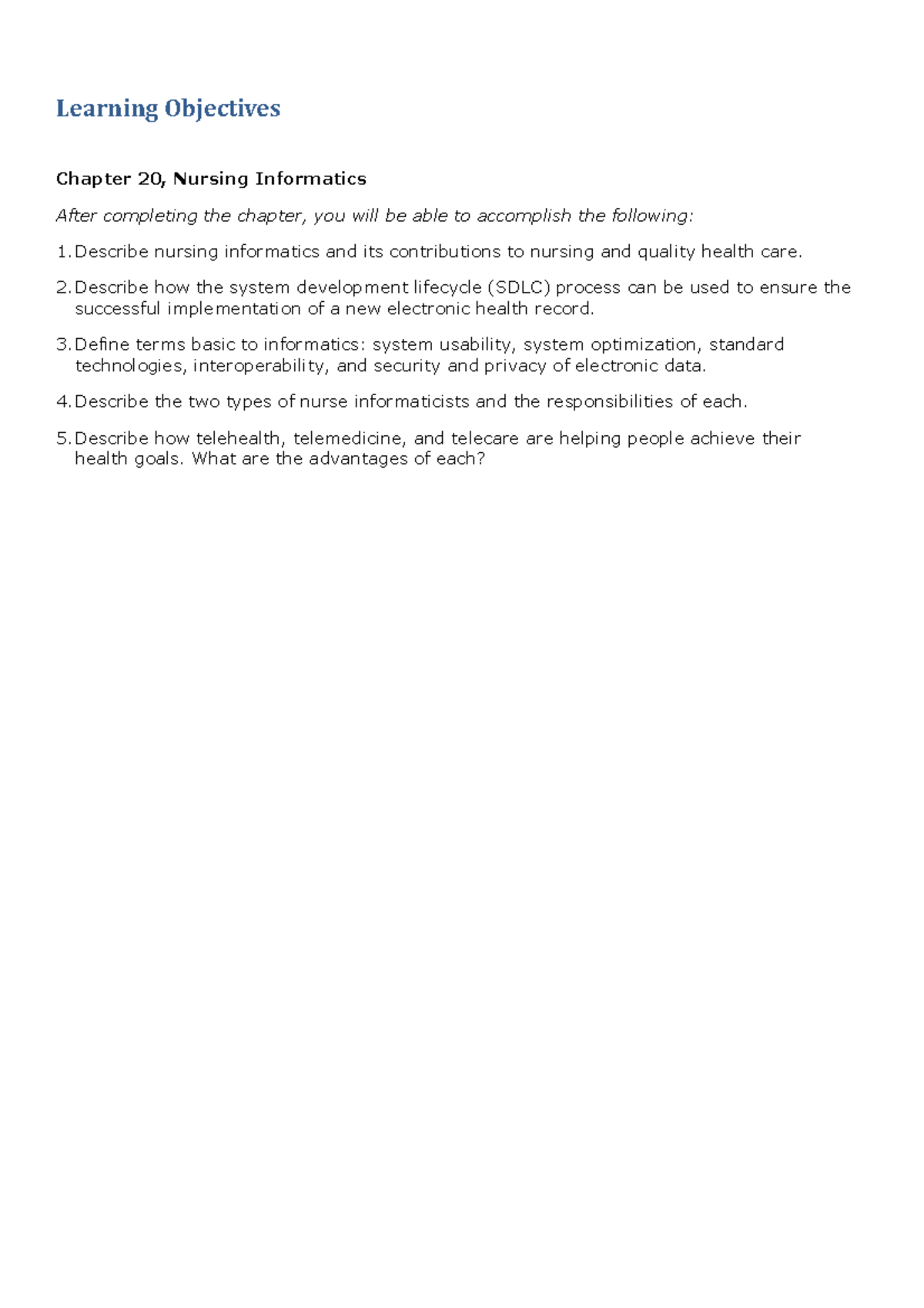 LO Chapter 20 - LEARNING OBJECTIVES - Learning Objectives Chapter 20 ...