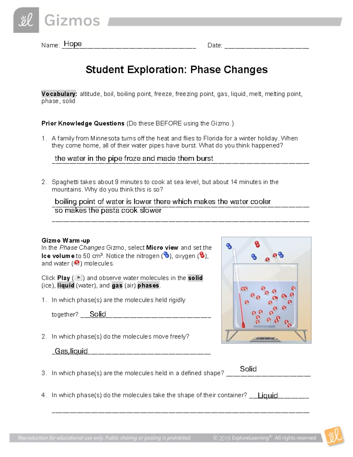 Phase Changes SE - Gizmo - Name ...