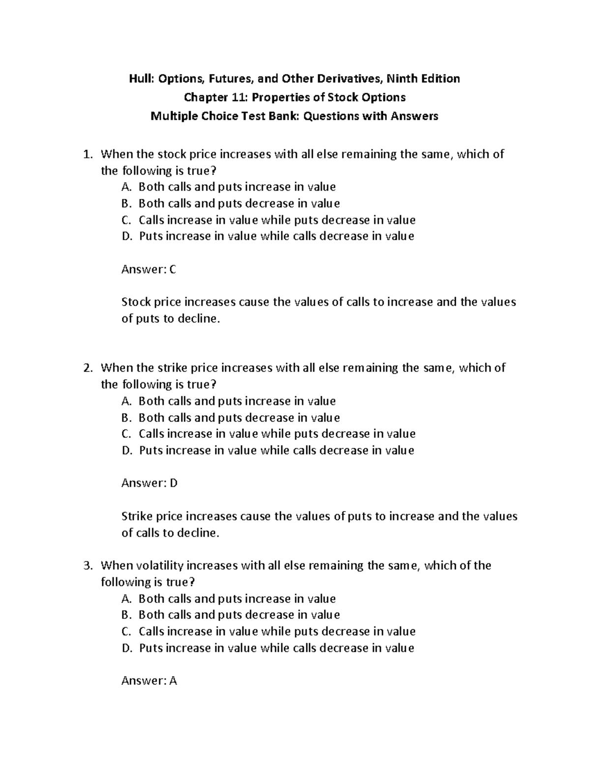 Hull OFOD9e Multiple Choice Questions And Answers Ch011 - Hull: Options ...