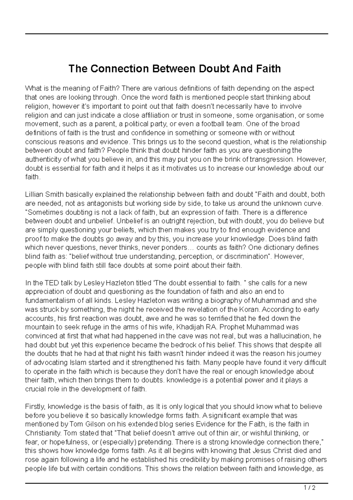 The connection between doubt and faith - 1 / 2 The Connection Between ...