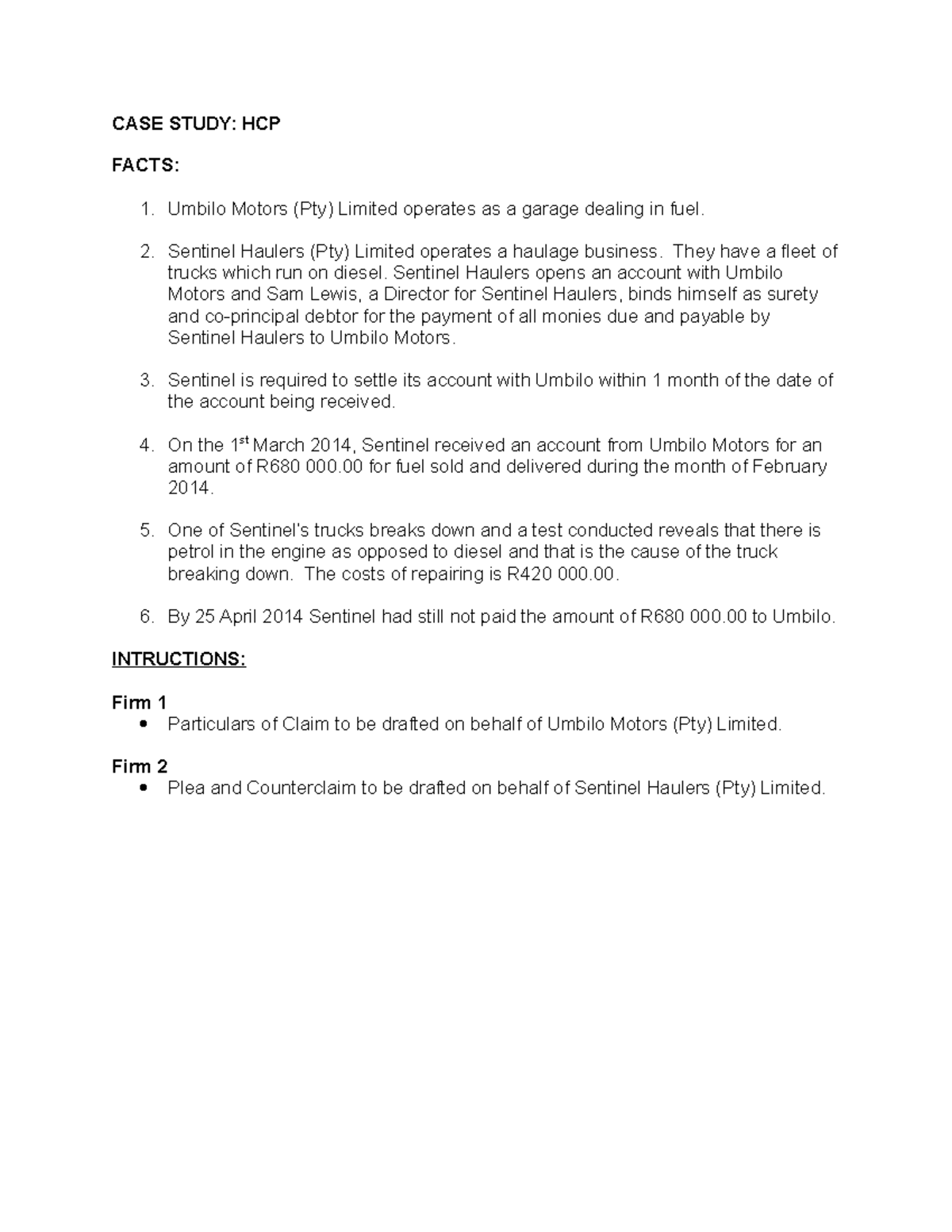 HCP Action FUEL Assignment document CASE STUDY HCP FACTS Umbilo