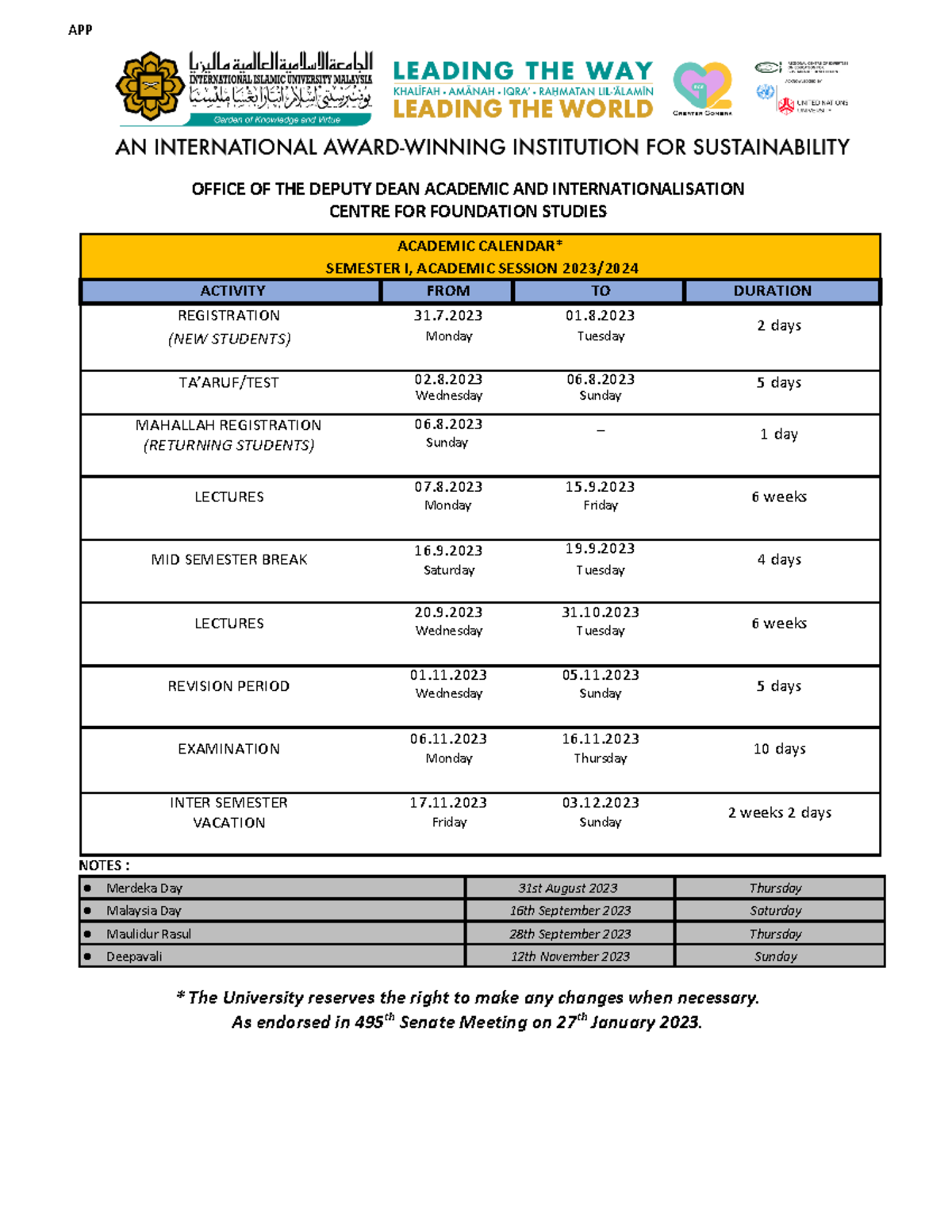 Academic Calendar 2023-2024 - APP OFFICE OF THE DEPUTY DEAN ACADEMIC ...