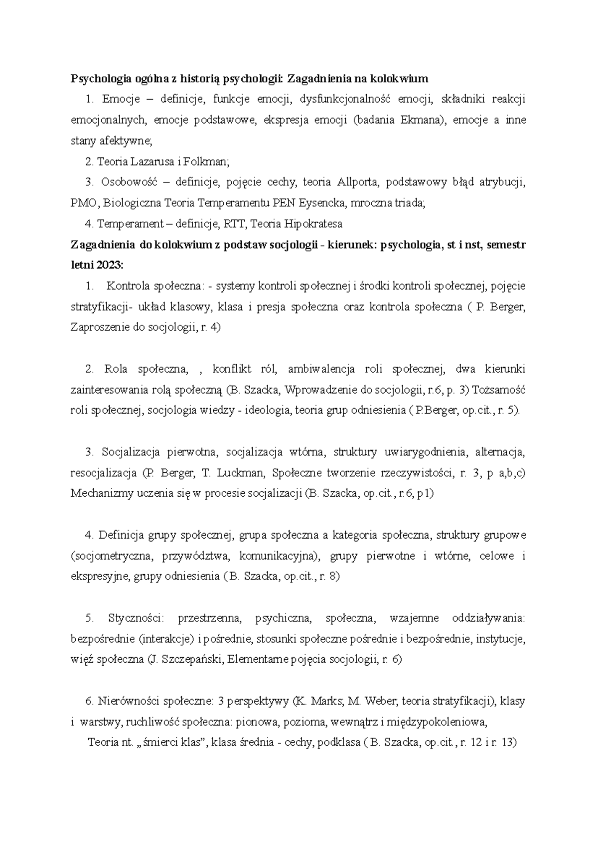 Zagadnienia podstawy socjologii - Psychologia ogólna z historią