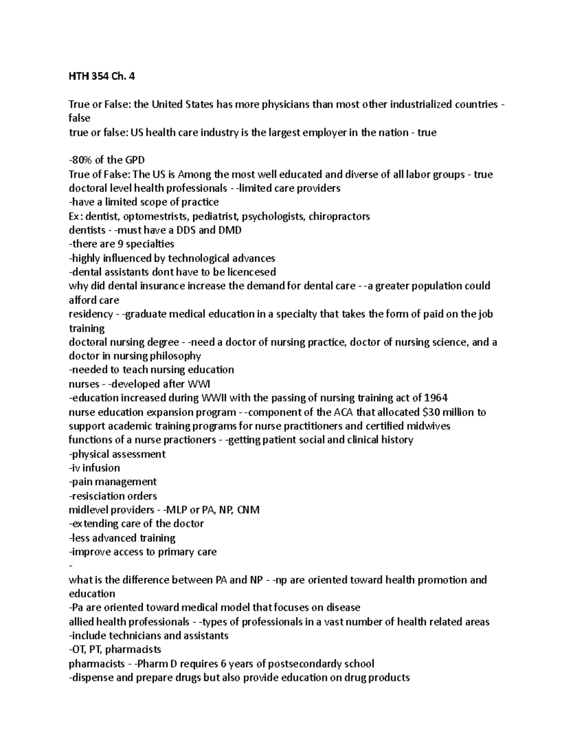 HTH 354 Ch4 - Lecture notes ch. 4 - HTH 354 Ch. 4 True or False: the ...