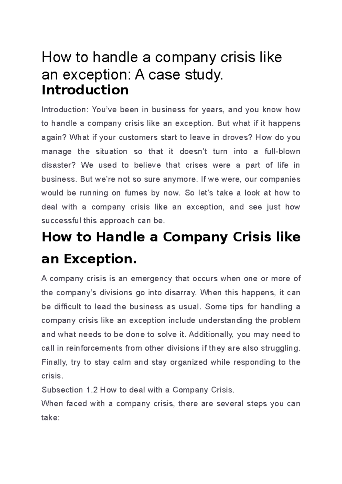 How to handle a company crisis like an exception - Introduction ...