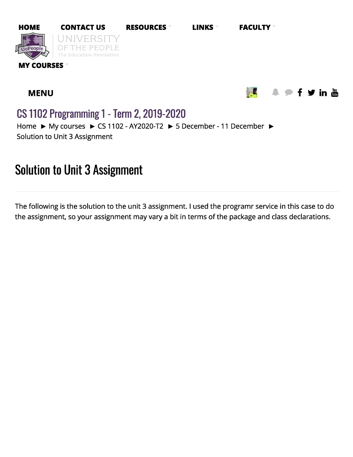 CS 1102 - AY2020-T2 Solutions For Unit 3 Assignment - CS 1102 ...