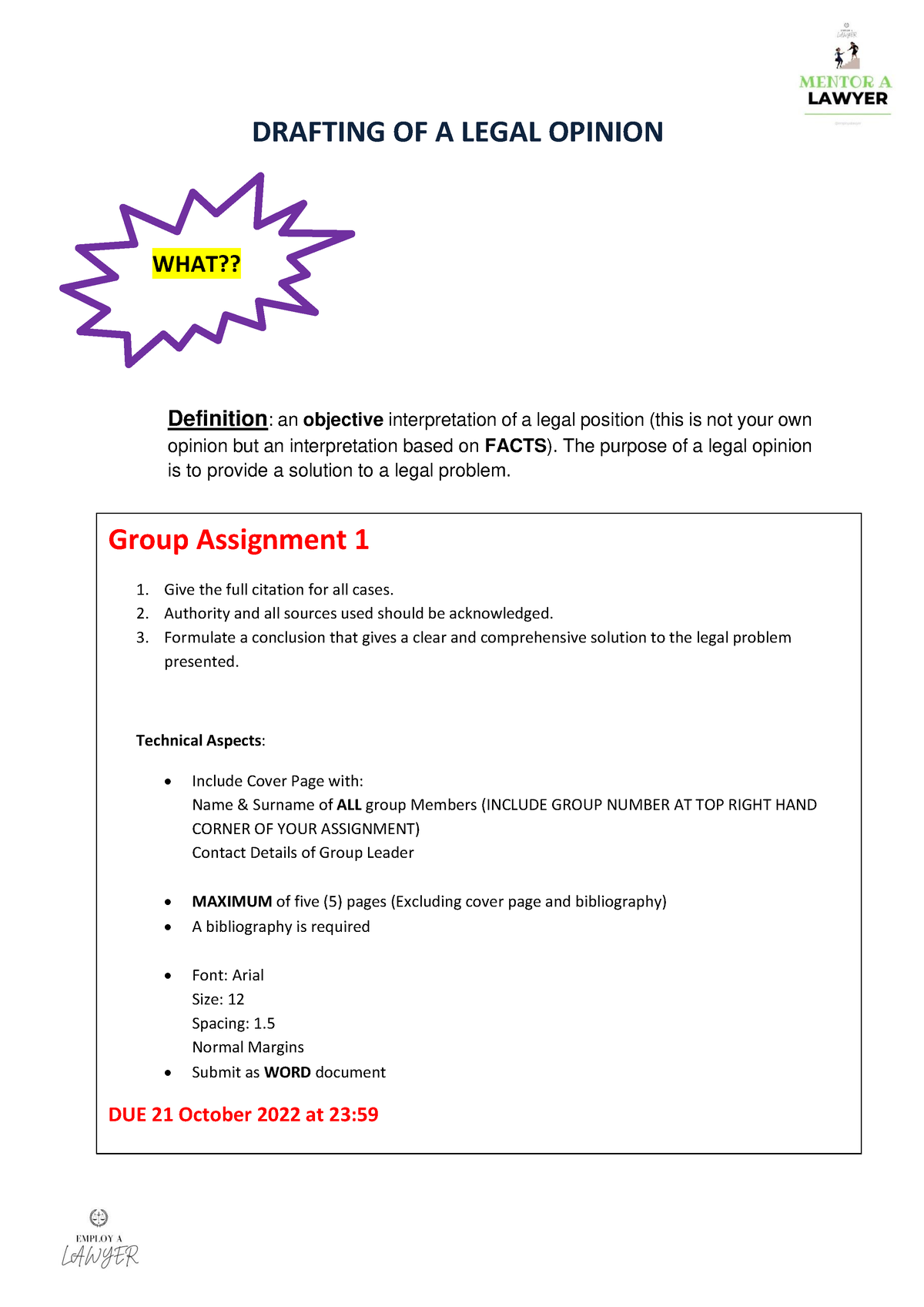 Drafting OF A Legal Opinion Group Assignment 1 DRAFTING OF A LEGAL