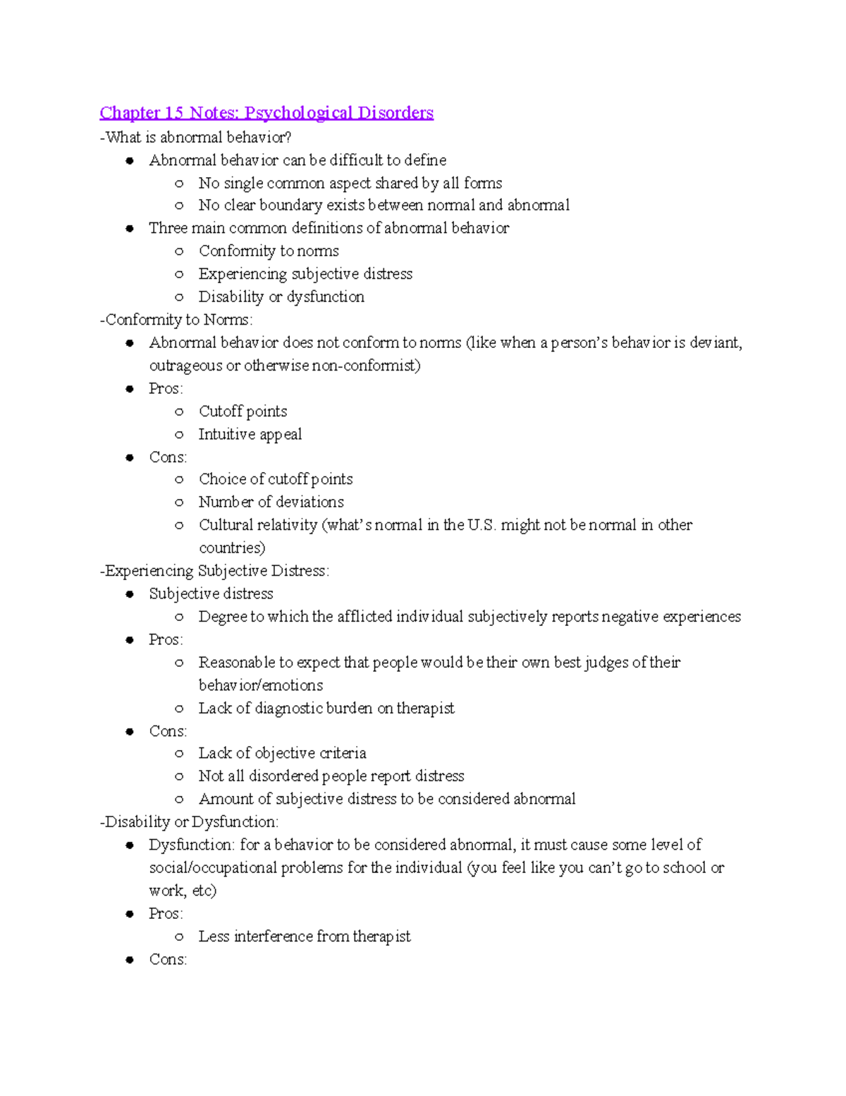 Chapter 15 Notes - Professor Estrada - Chapter 15 Notes: Psychological ...