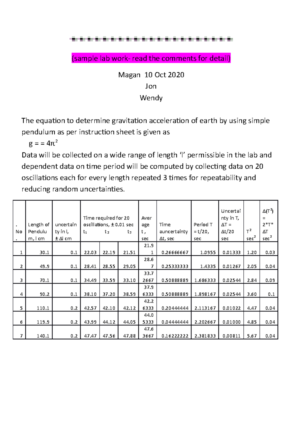 M2 Physics Lab Work - (sample lab work- read the comments for detail ...