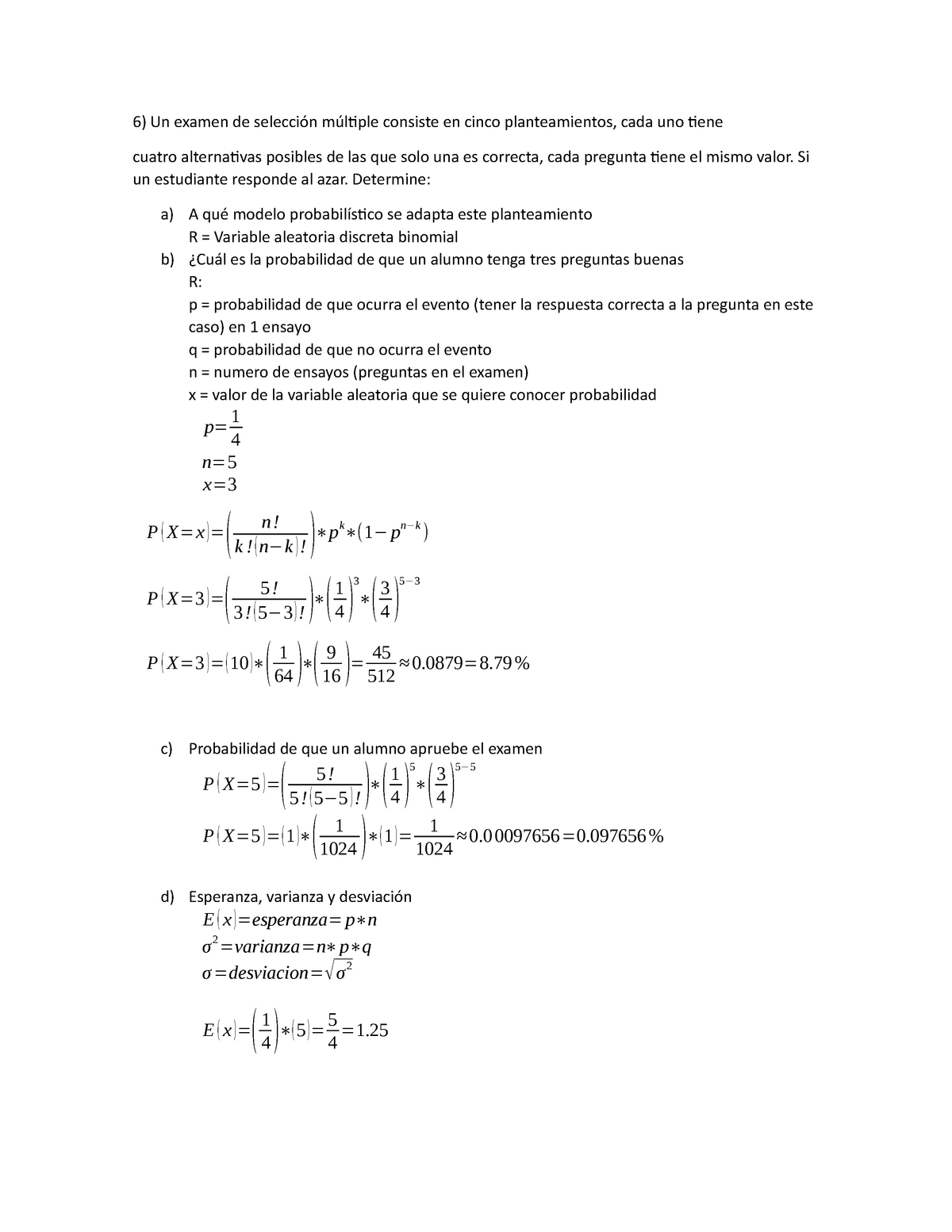 Estadistica Ejercicios 6 A 10 - Un Examen De Selección Múltiple ...