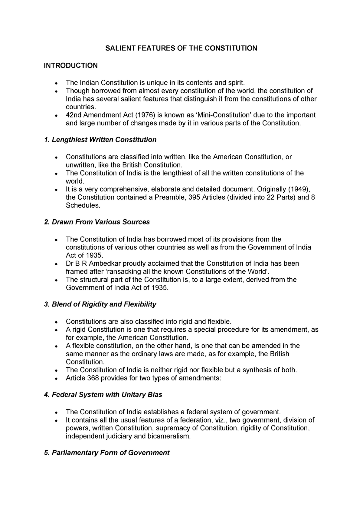 Salient Features OF THE Constitution - SALIENT FEATURES OF THE ...