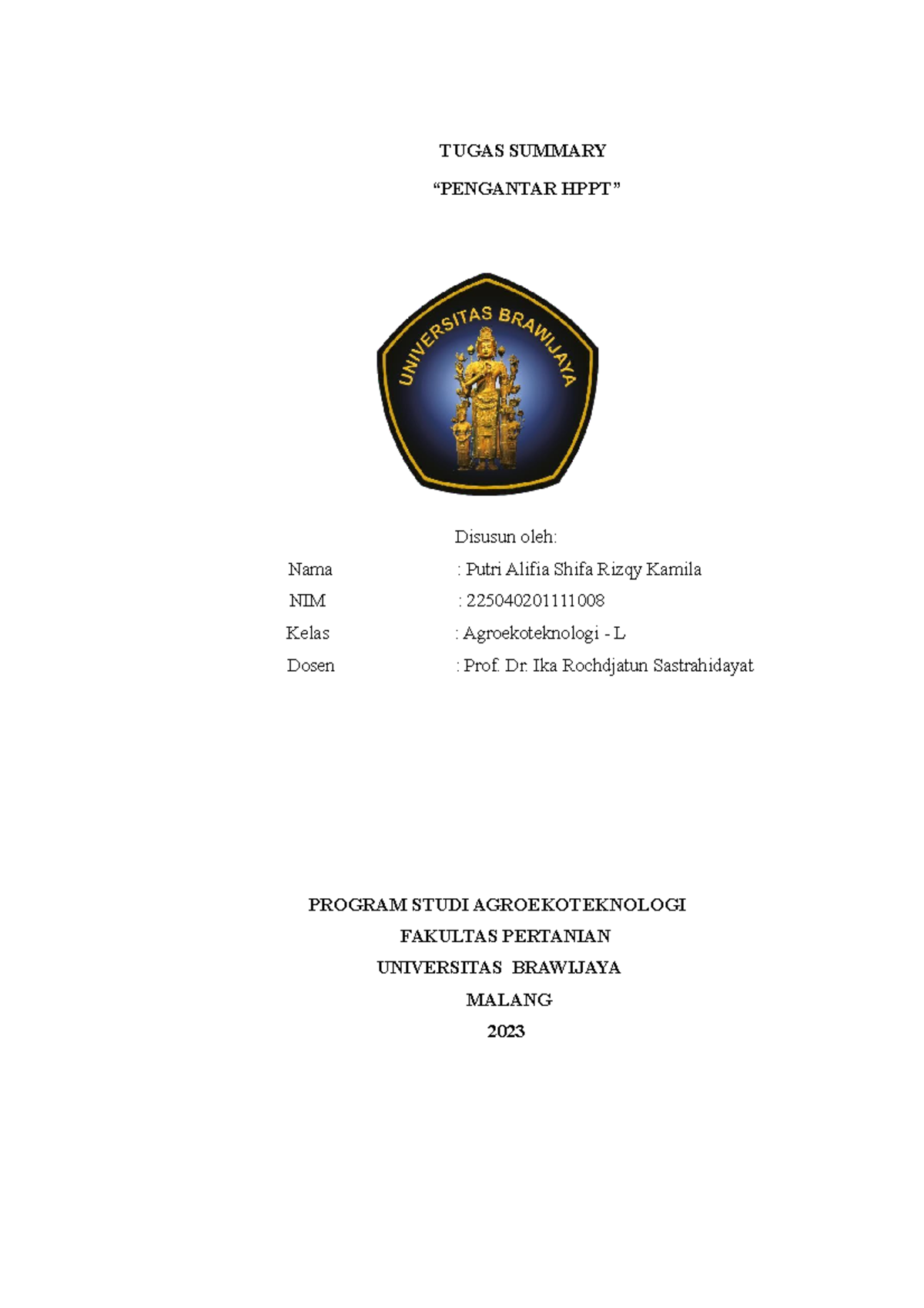 Summary Pengantar HPPT - TUGAS SUMMARY “PENGANTAR HPPT” Disusun oleh ...