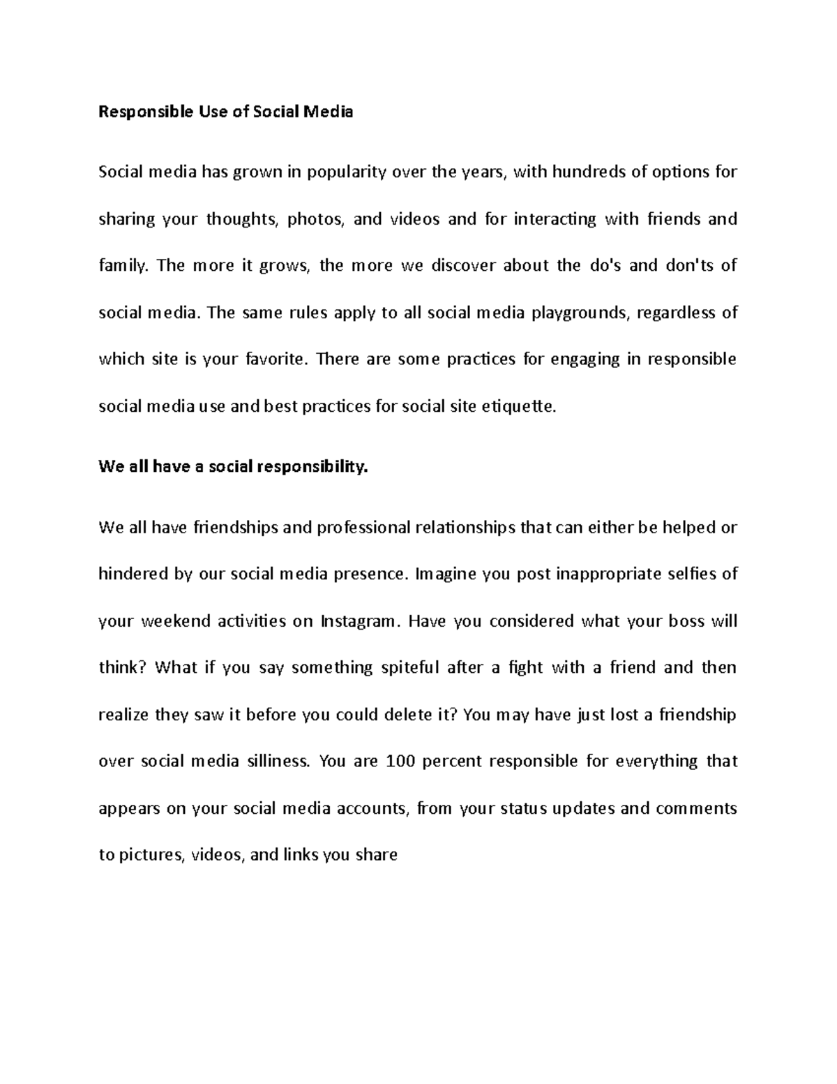 essay on responsible use of social media