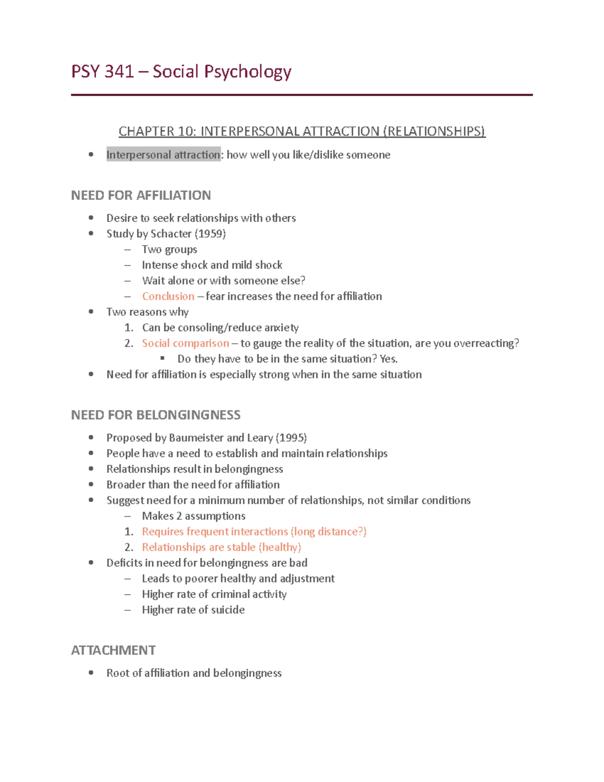 Chapter 10: Interpersonal Attraction (Relationships) - PSY 341 – Social ...