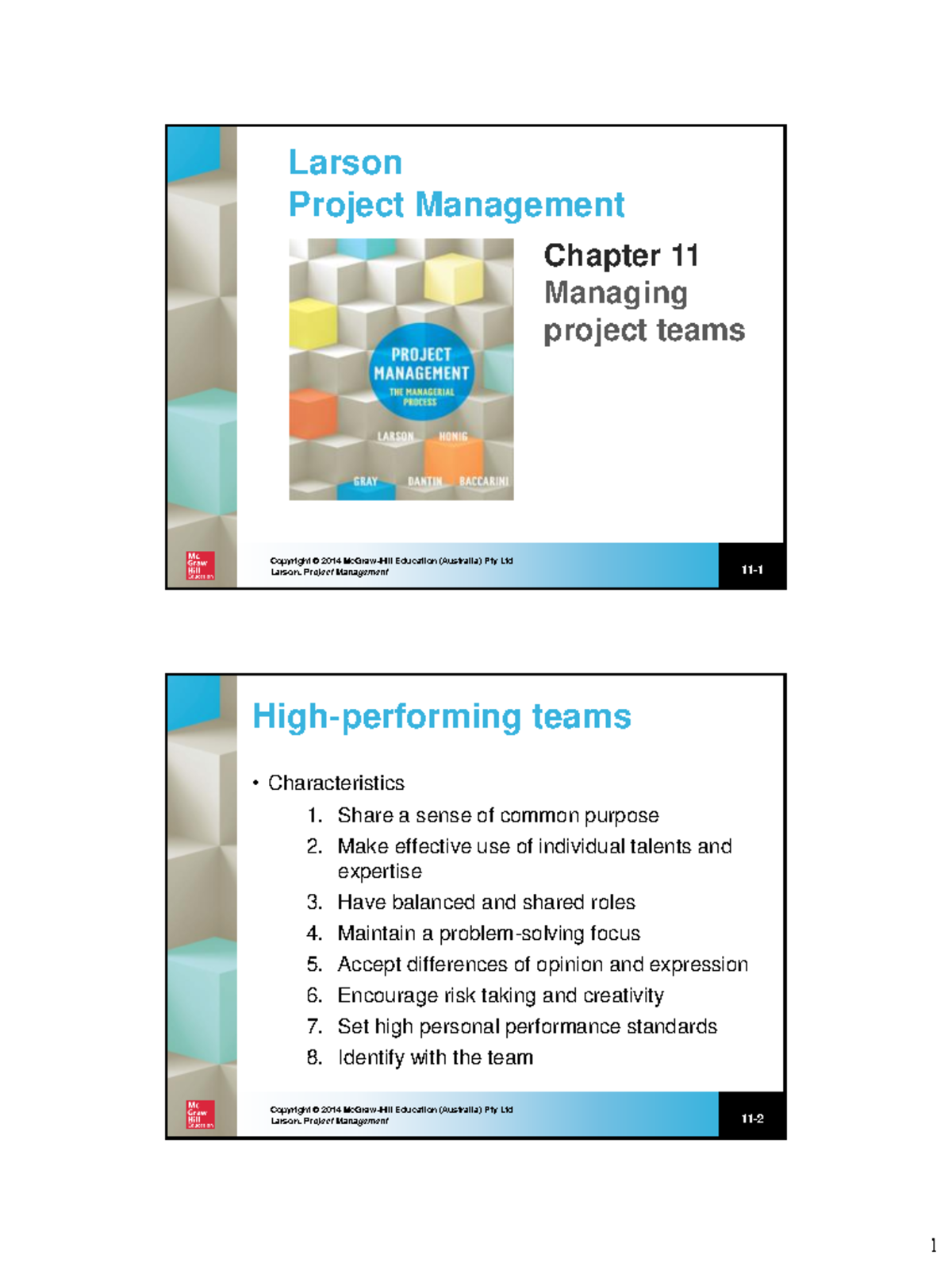 Project Management Lecture Notes 1 And - Copyright © 2014 McGraw-Hill ...