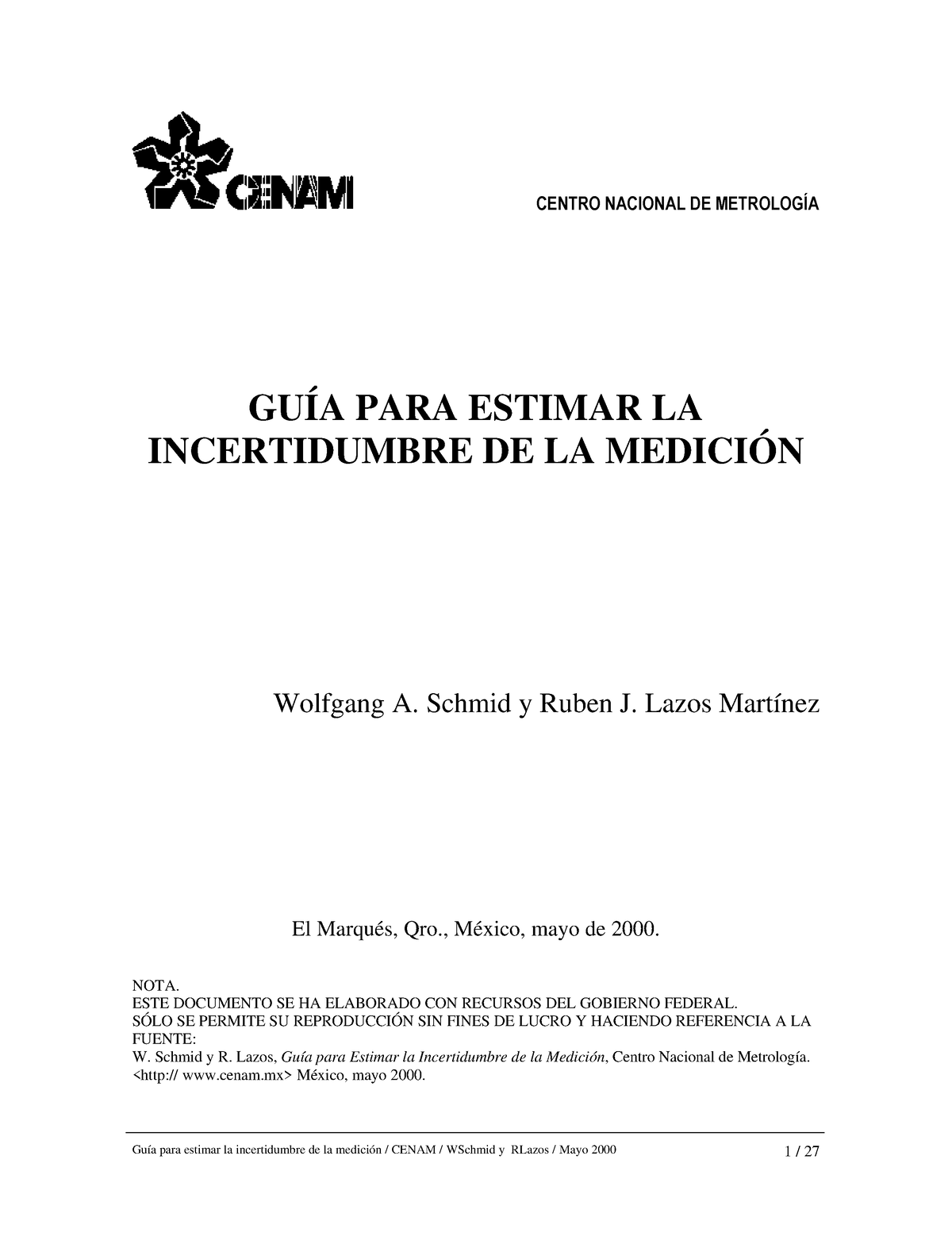 Guí Para Estimar La Incertidumbre De La Medición- Cenam-2000 - CENTRO ...