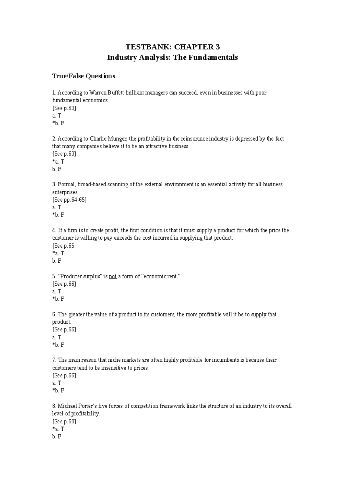 Ch03 Strategy Analysis Quiz Practice - TESTBANK: CHAPTER 3