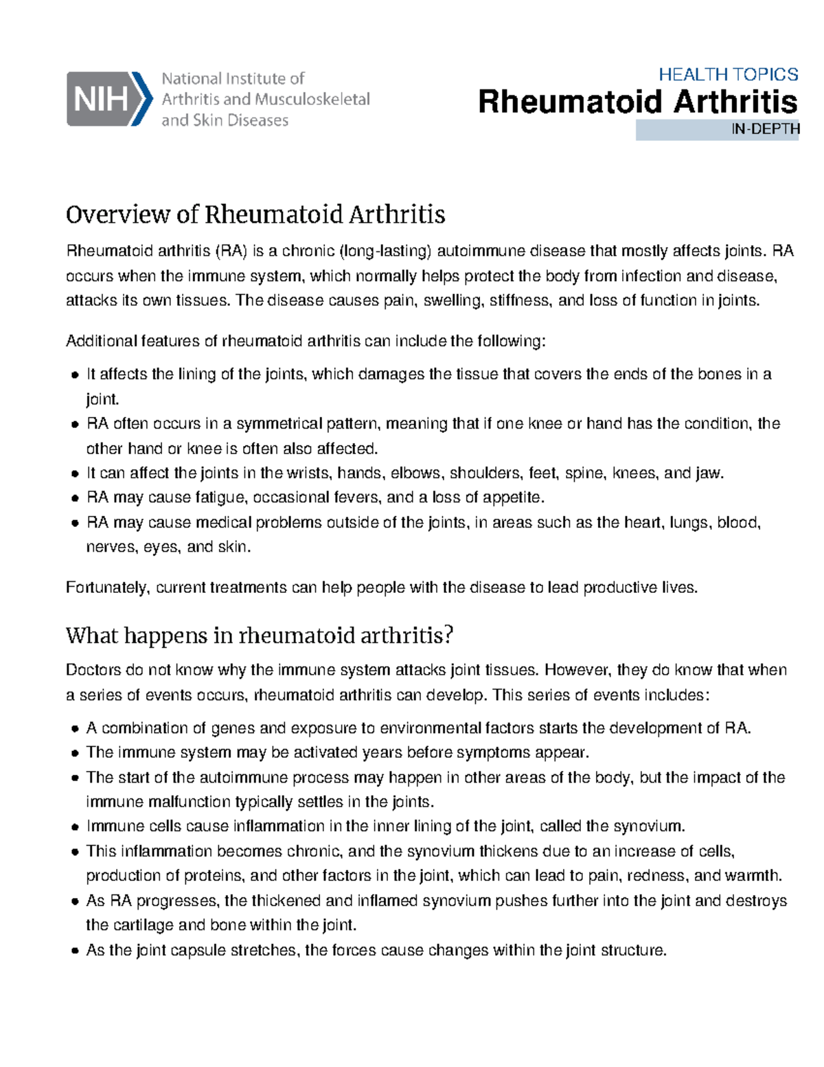 Rheumatoid Arthritis en - HEALTH TOPICS Rheumatoid Arthritis . IN-DEPTH ...