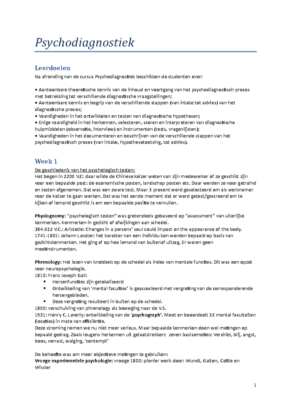 Colleges Week 1 Tm 8 Psychodiagnostiek - Psychodiagnostiek Leerdoelen ...