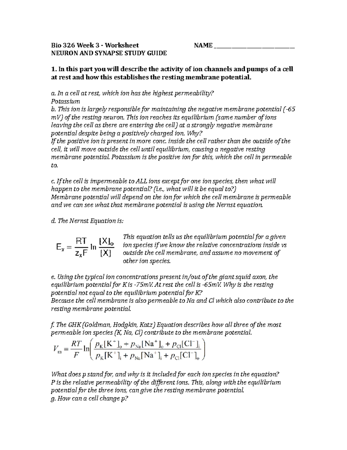 Week 3 Worksheet - Bio 326 Week 3 - Worksheet NAME ...