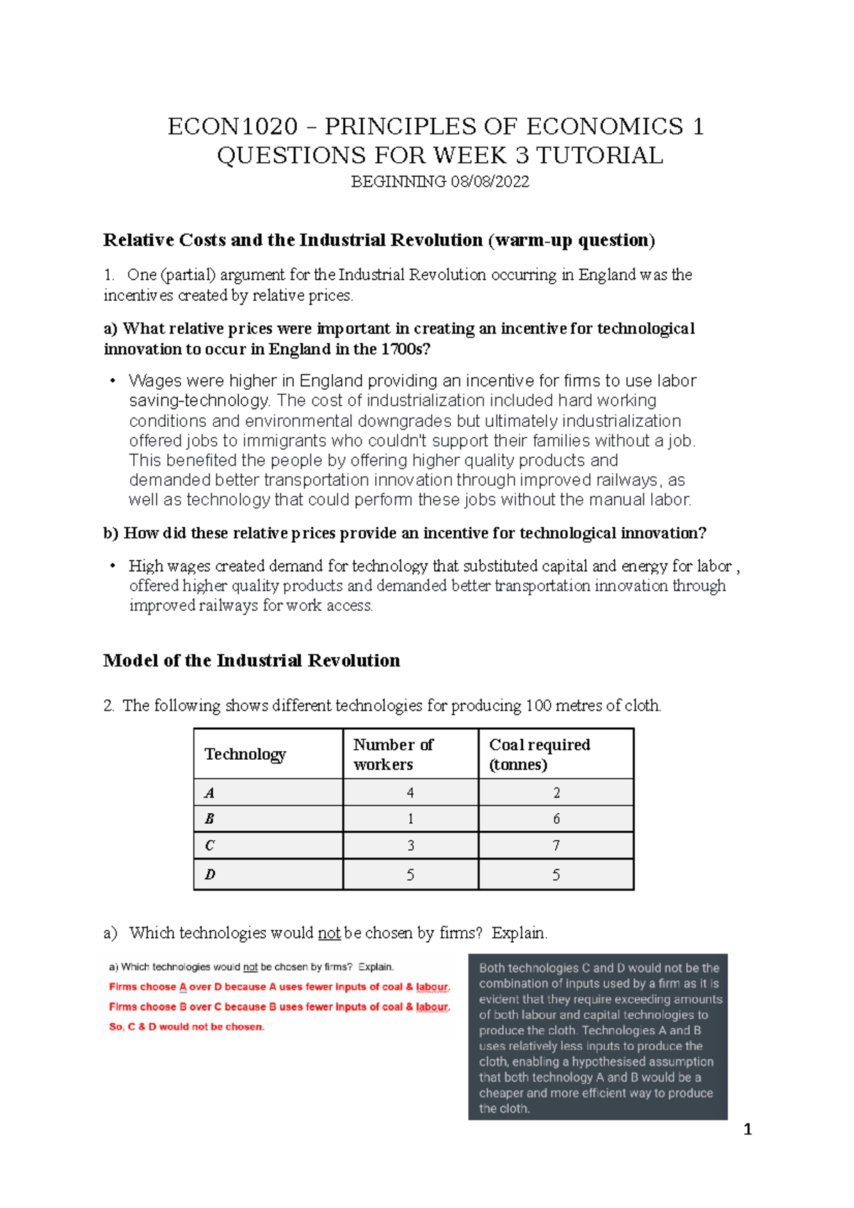 ECON1020 S2 2022 ECON1020 PRINCIPLES OF ECONOMICS 1 QUESTIONS FOR