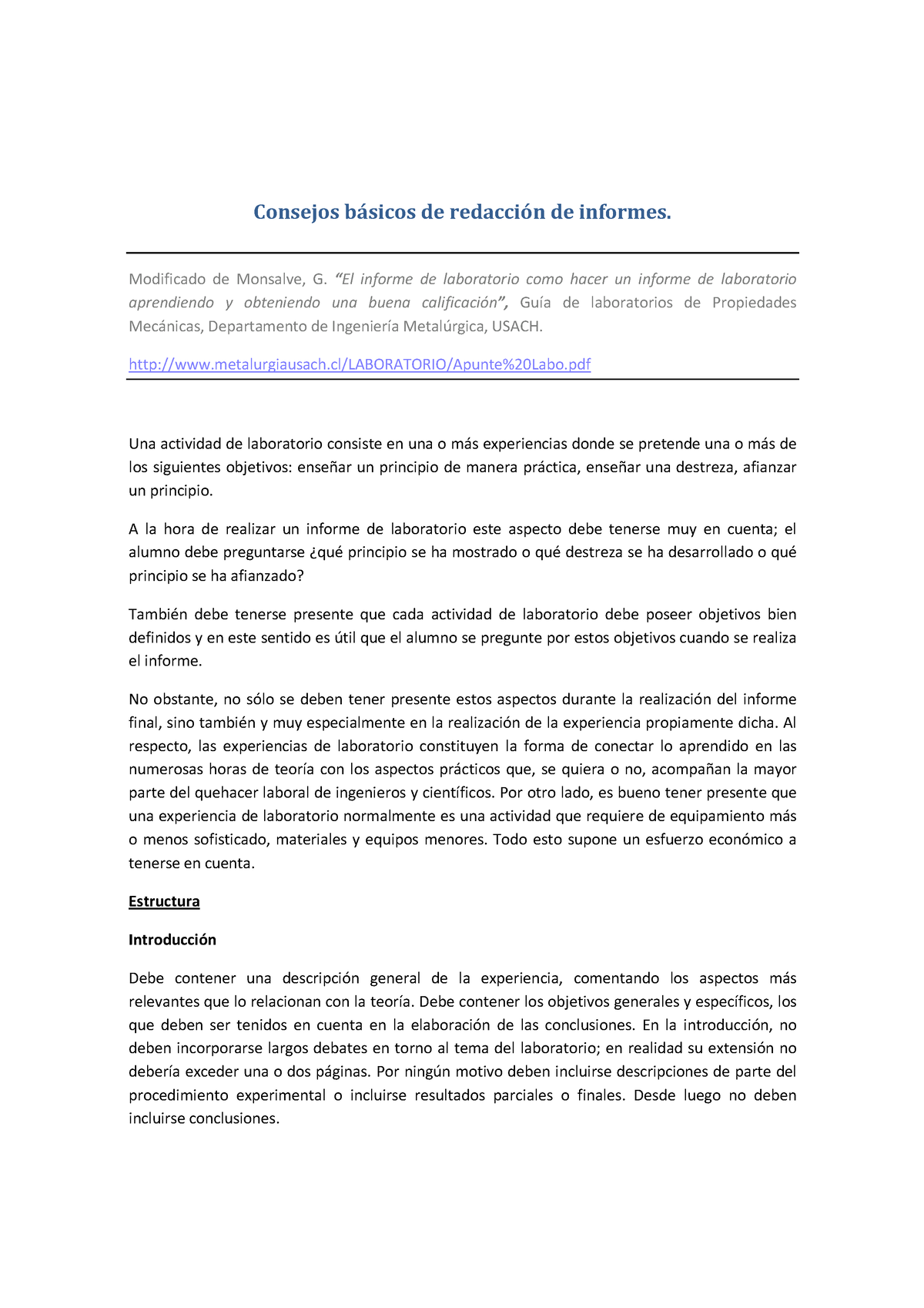 Consejos B Sicos De Redacci N De Informes - Modificado De Monsalve, G.