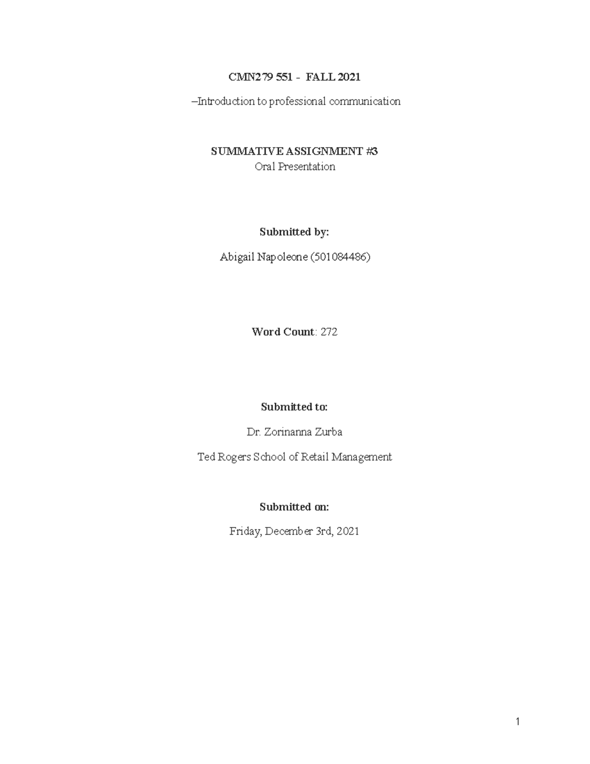 SA Presentation midterm 2021 semester paper - CMN288 - Toronto Met ...