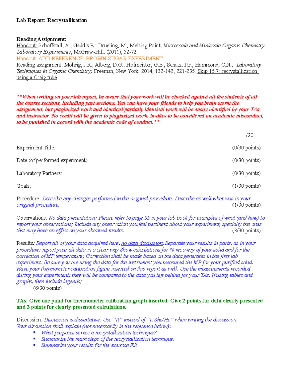 Lab Report Recrystallization - Lab Report: Recrystallization Reading ...