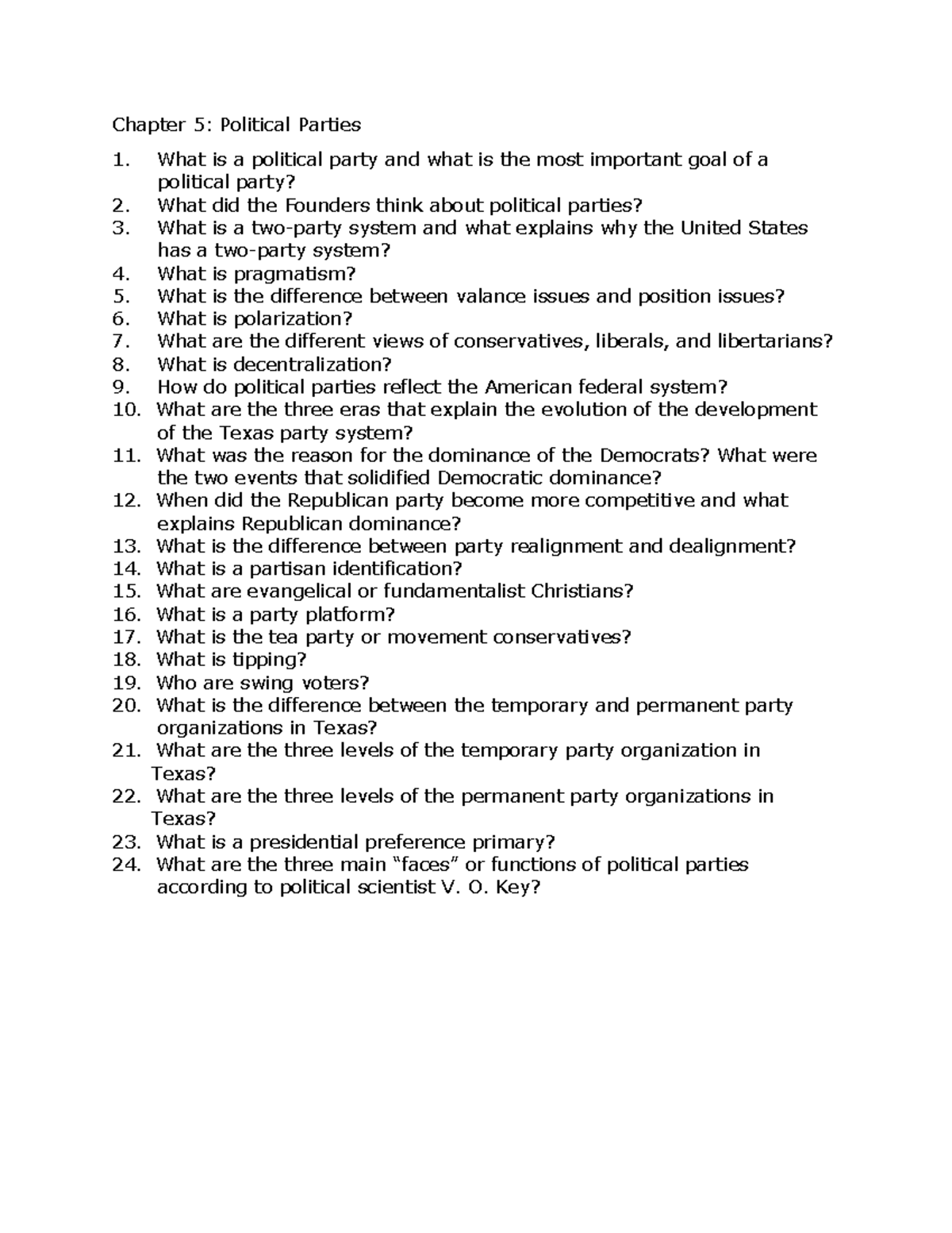 2306 TPT SQ Ch5 - NOTES - Chapter 5: Political Parties What Is A ...