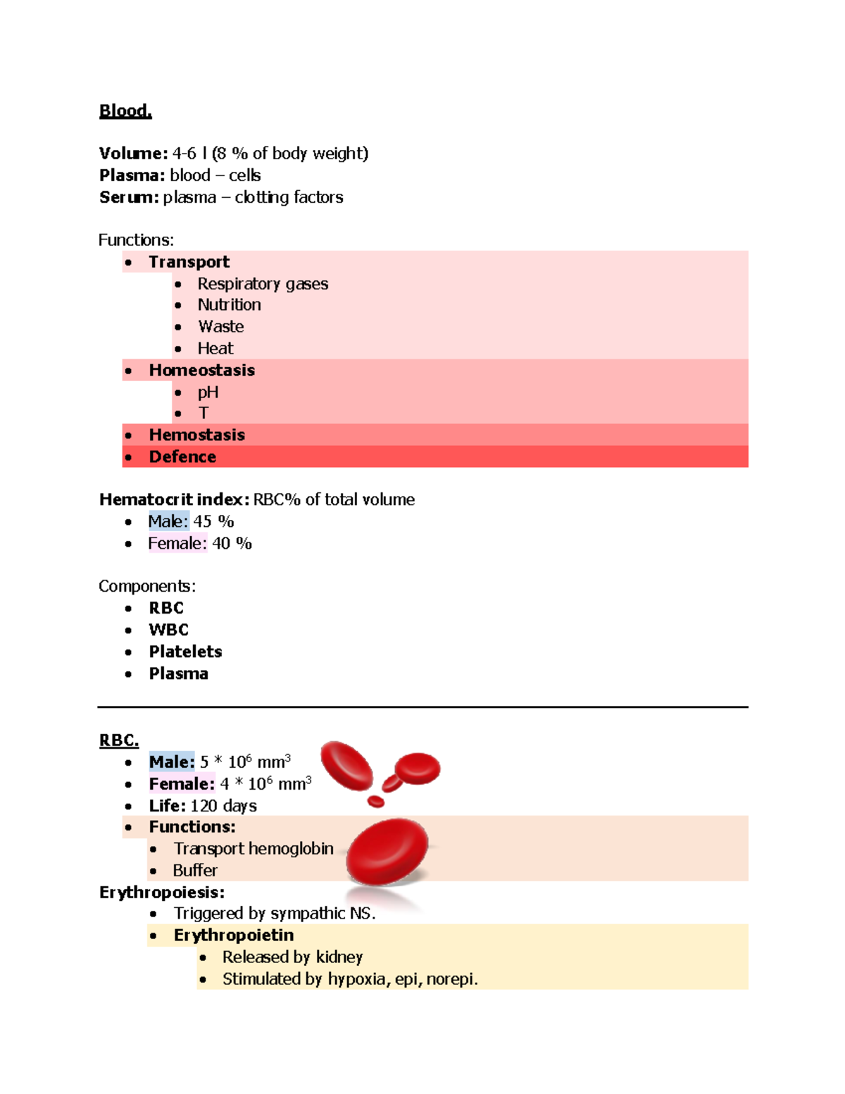 Human blood physiology - Blood. Volume: l (8 of body weight) Plasma ...