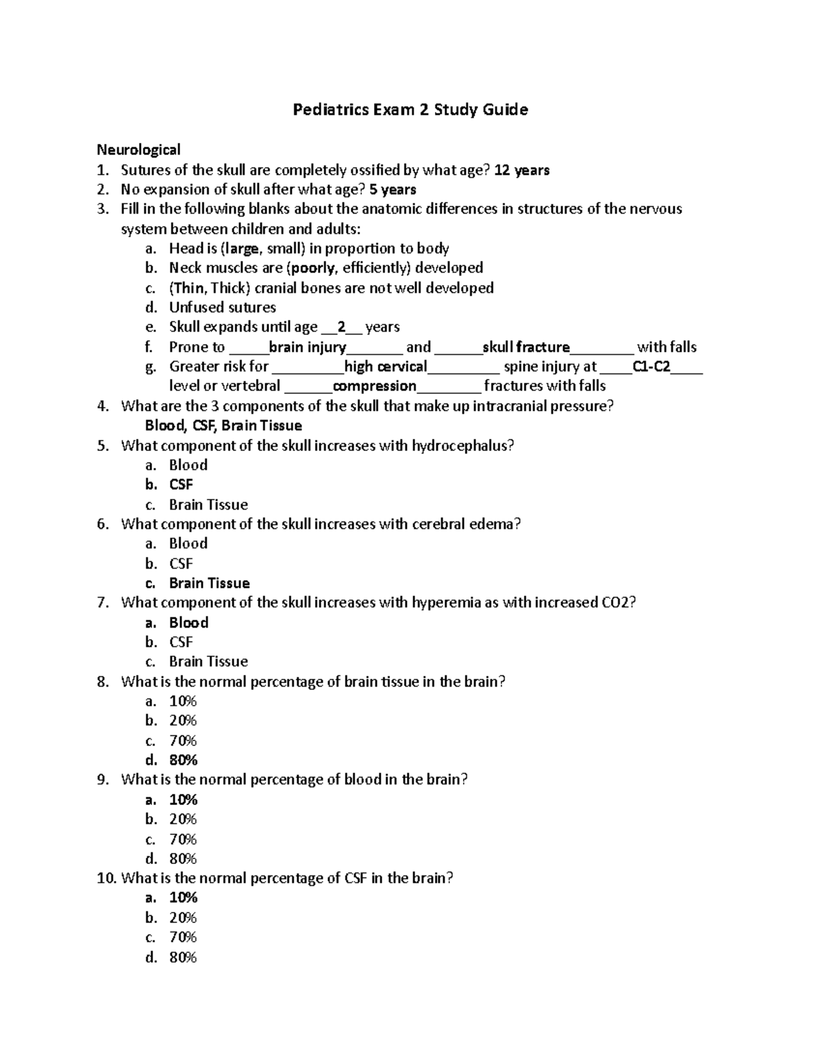 Peds Exam 2 Study Guide Key - Pediatrics Exam 2 Study Guide ...