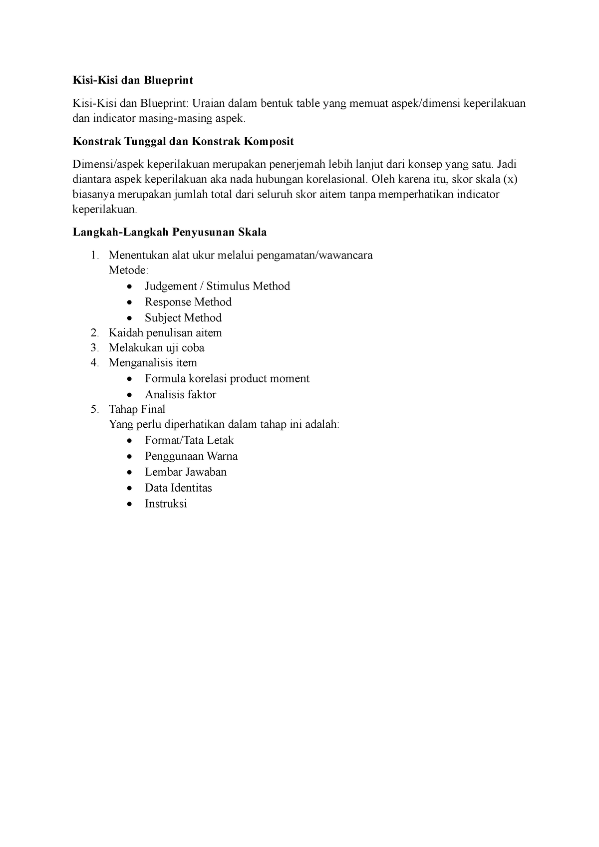 Kisi-Kisi Dan Blueprint, Konstrak, Langkah Penyusunan Skala - Kisi-Kisi ...