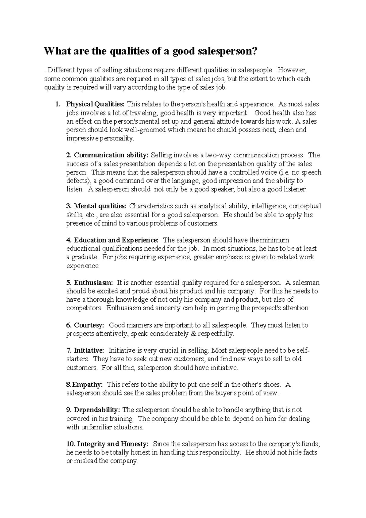 What are the qualities of a good salesperson - Different types of ...