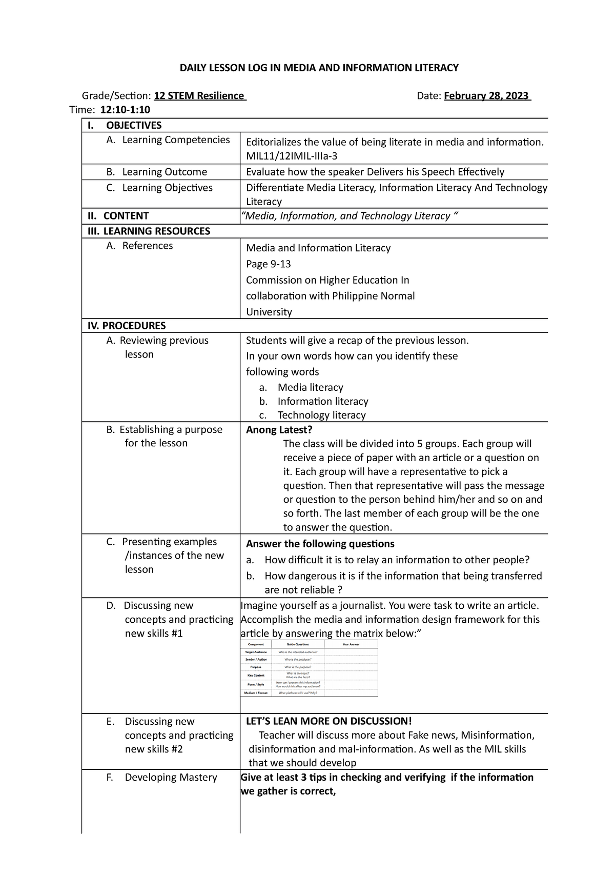 1ST COT Lesson PLAN - cot 1 - DAILY LESSON LOG IN MEDIA AND INFORMATION ...