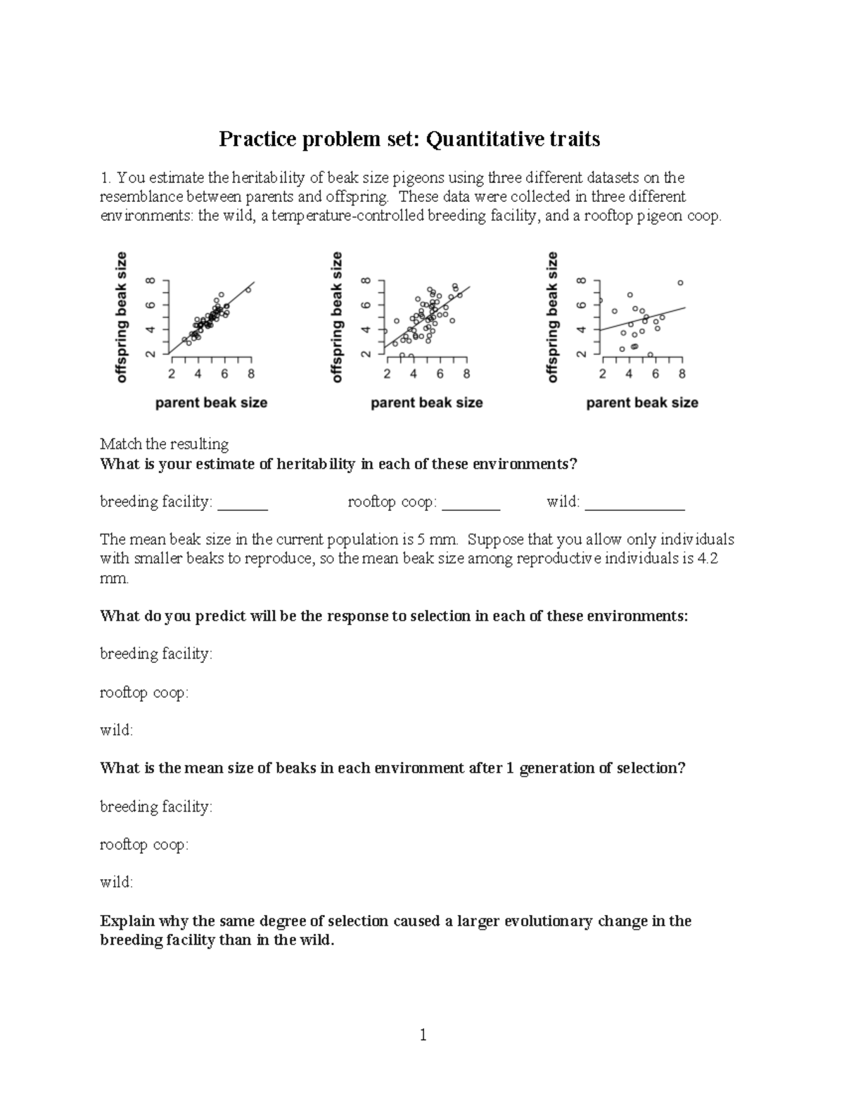EEB2245 S2022 Quant Traits Heritability Questions - 1 Practice problem ...