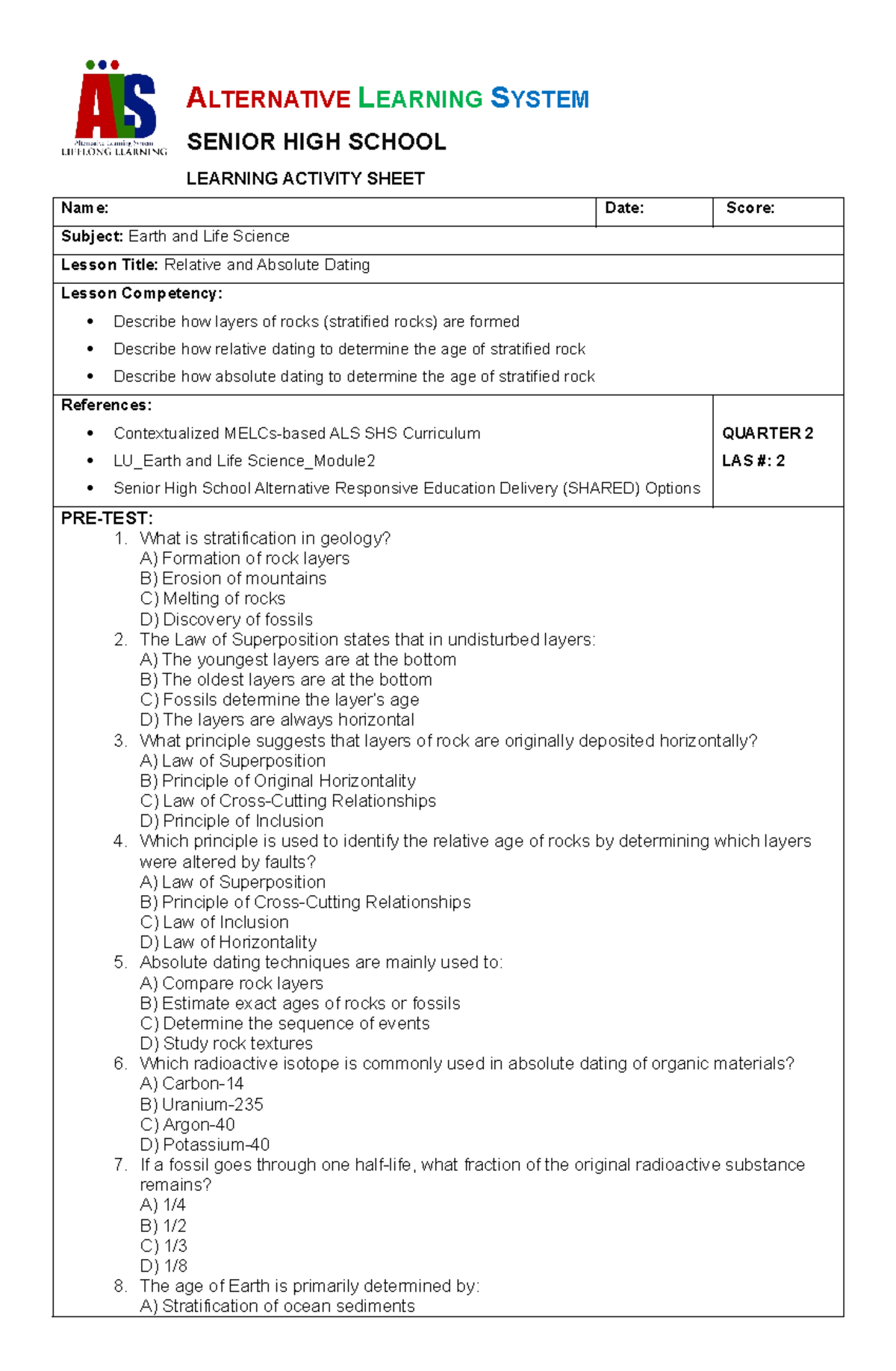 ELS Q2 LAS 1 - asdasfwqad - ALTERNATIVE LEARNING SYSTEM SENIOR HIGH ...