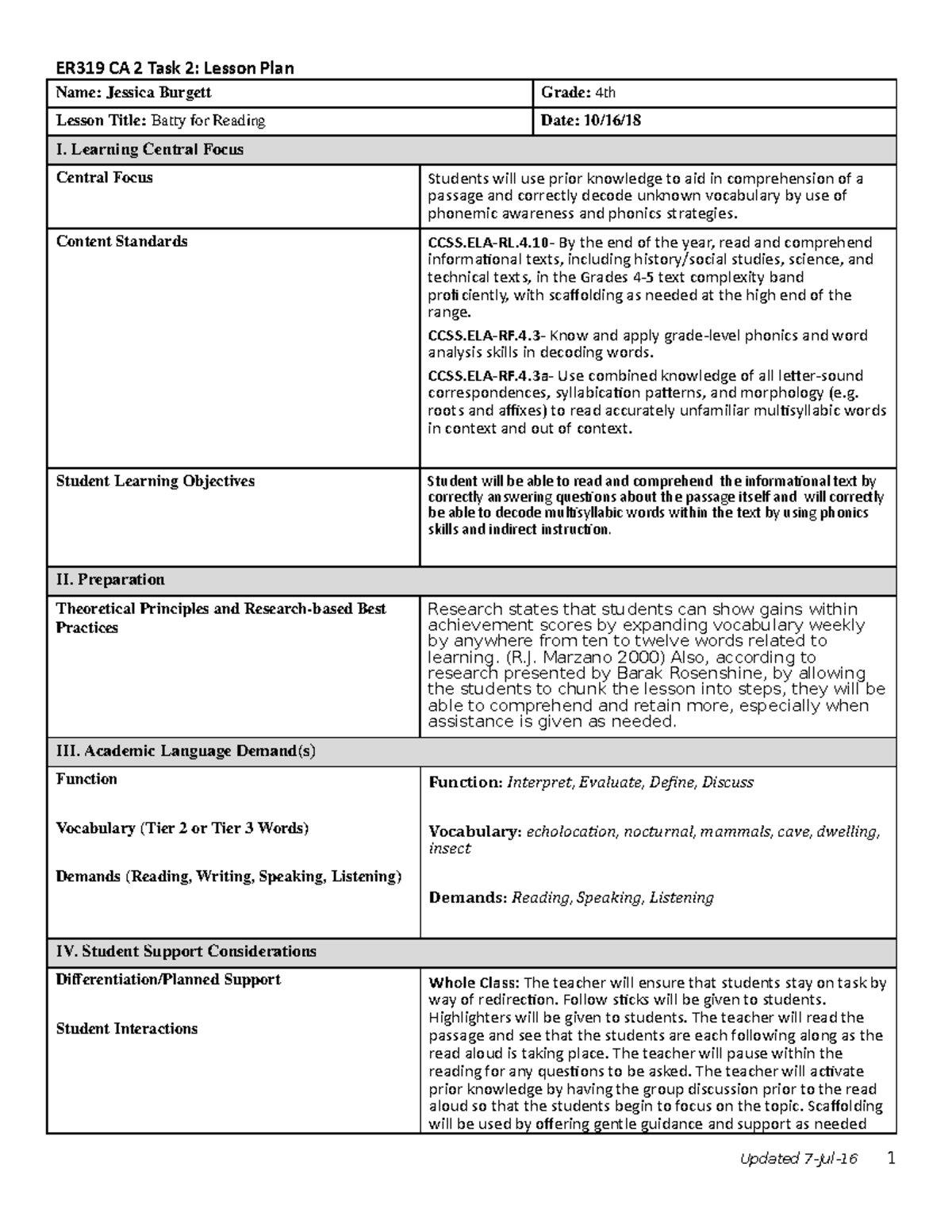 321 CA 2, Task 2 Lesson Plan - ER319 CA 2 Task 2: Lesson Plan Name ...