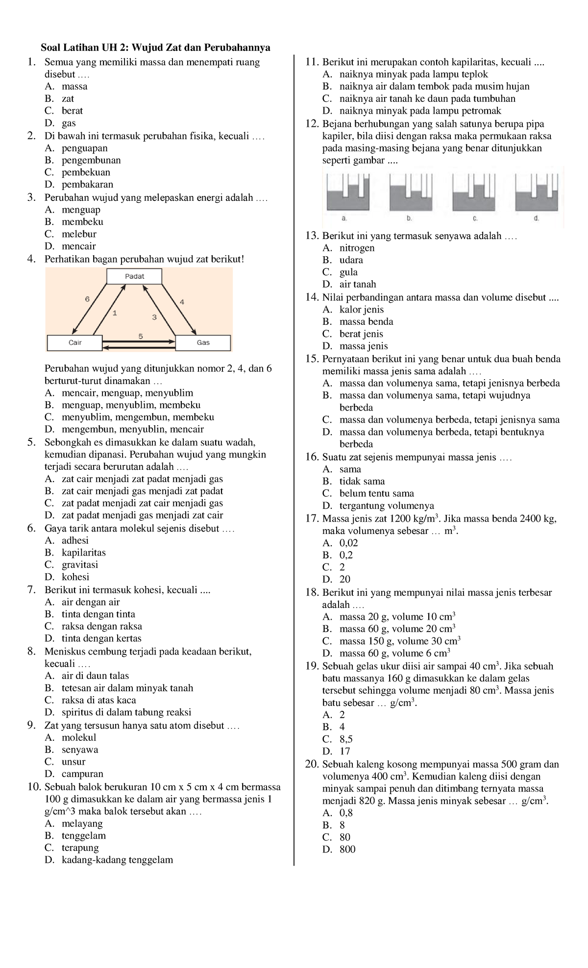 Kelas 7 Ipa Fisika Soal Latihan Uh Wujud Zat - Soal Latihan UH 2: Wujud ...
