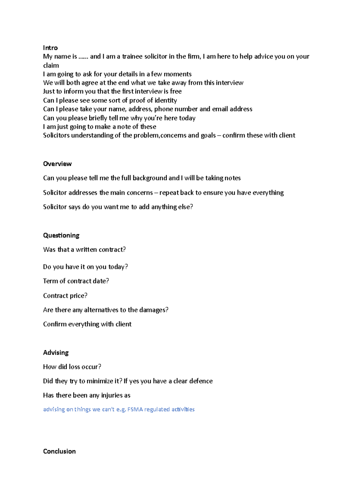 Sgs 2 - interview for robin fletcher - Intro My name is ...... and I am ...