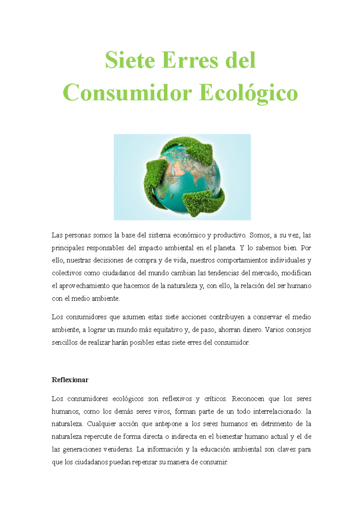 Siete Erres Del Consumidor Ecológico - Las Personas Somos La Base Del ...