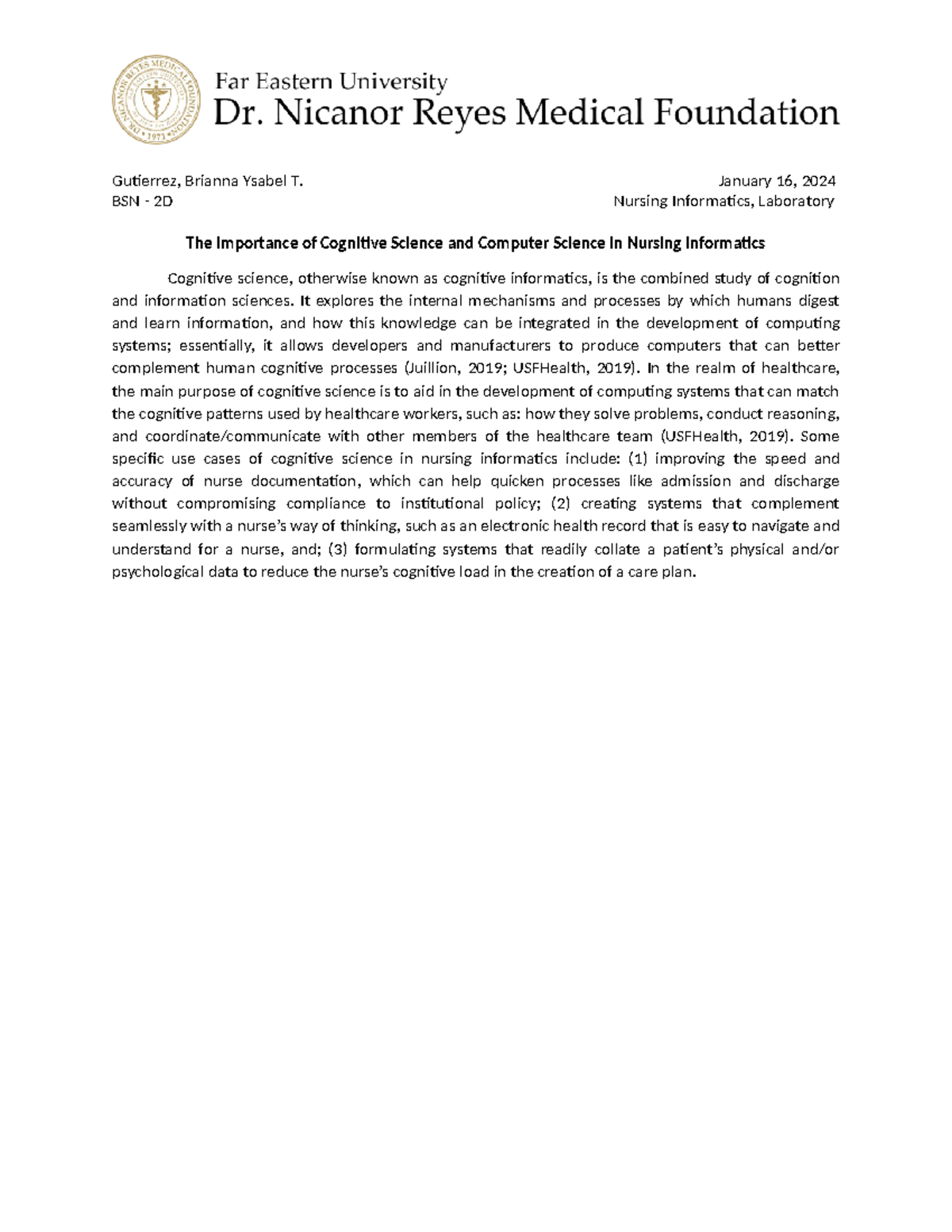 Reflection Paper 2 - Gutierrez, Brianna Ysabel T. January 16, 2024 BSN ...