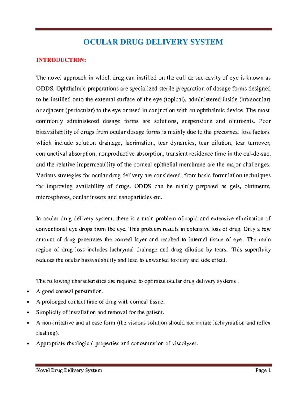 research paper on ocular drug delivery system