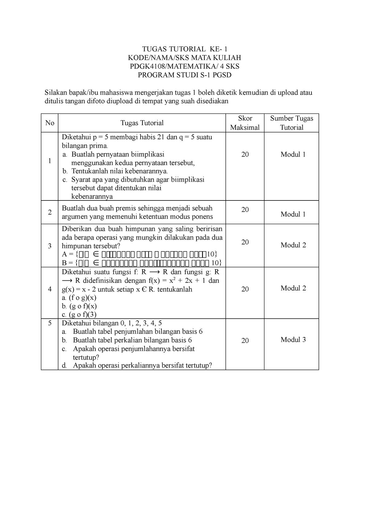 Tugas Tutorial 1 Matematika - TUGAS TUTORIAL KE- 1 KODE/NAMA/SKS MATA ...